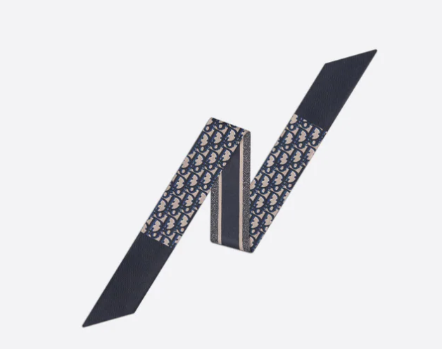 迪奥MITZAH丝巾-海军蓝色桑蚕丝斜纹面料 Oblique 印花-奢侈品百科网