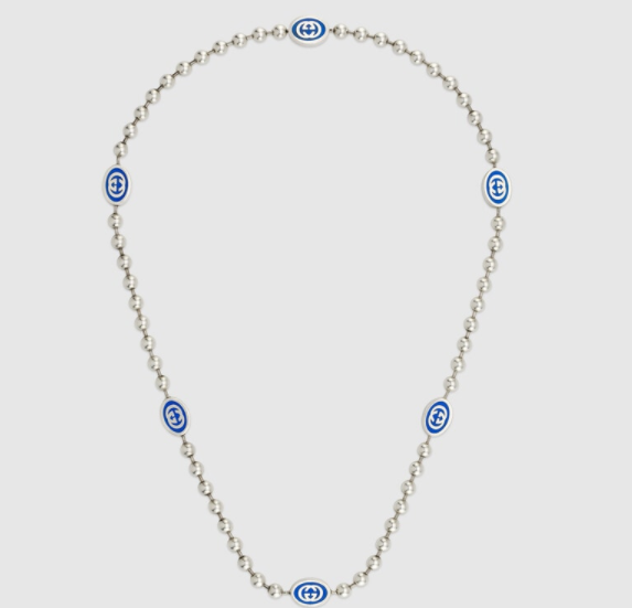 古驰gucci互扣式双G珠链式项链价格7700元，925银和蓝色珐琅-奢侈品百科网