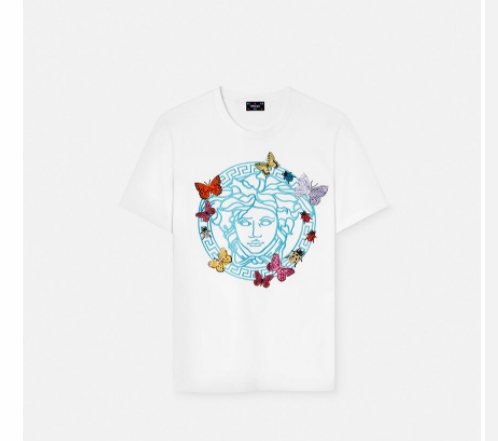 范思哲水晶BUTTERFLIES MEDUSA T恤有刺绣Medusa Logo-奢侈品百科网